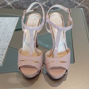 Jessica Simpson Women's Pink T-Strap High Heel Sandals - Heel Height: 5 in. 1/4